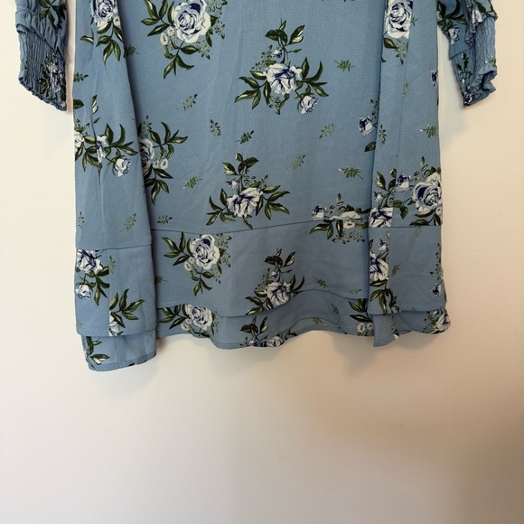 H&M Floral Blue Off-Shoulder Minidress with Long Sleeves Size 14 - Picture 5 of 7